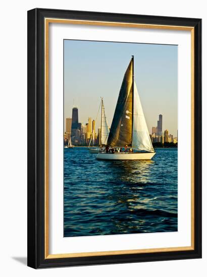 Sailboat in a Lake, Lake Michigan, Chicago, Cook County, Illinois, USA-null-Framed Premium Photographic Print