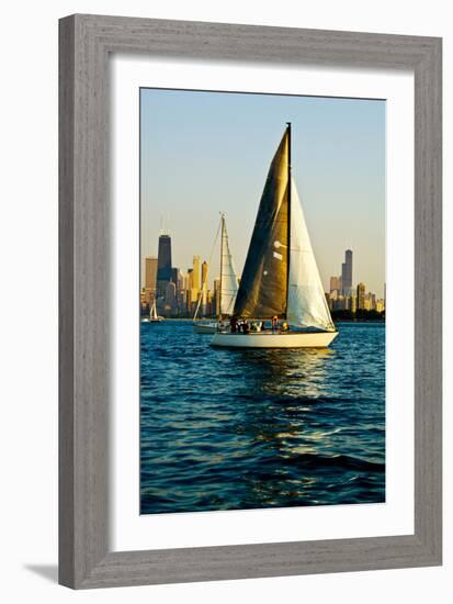 Sailboat in a Lake, Lake Michigan, Chicago, Cook County, Illinois, USA-null-Framed Photographic Print