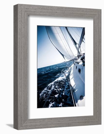 Sailboat in Action, Extreme Sport, Luxury Water Transport, Summer Vacation, Cruise in the Sea, Acti-Anna Omelchenko-Framed Photographic Print