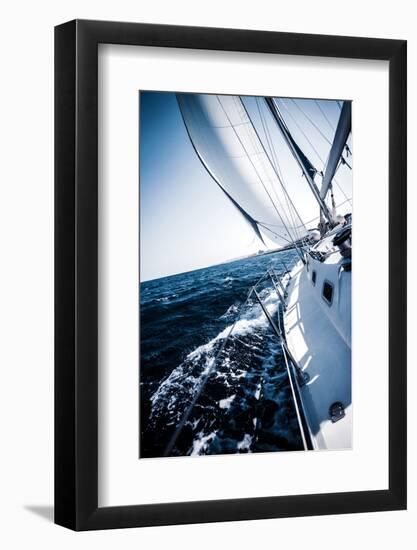 Sailboat in Action, Extreme Sport, Luxury Water Transport, Summer Vacation, Cruise in the Sea, Acti-Anna Omelchenko-Framed Photographic Print
