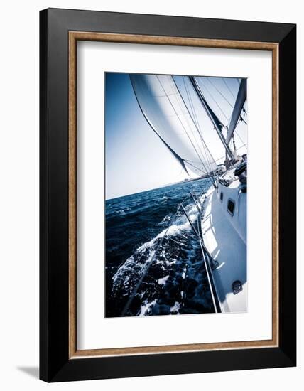 Sailboat in Action, Extreme Sport, Luxury Water Transport, Summer Vacation, Cruise in the Sea, Acti-Anna Omelchenko-Framed Photographic Print