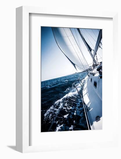 Sailboat in Action, Extreme Sport, Luxury Water Transport, Summer Vacation, Cruise in the Sea, Acti-Anna Omelchenko-Framed Photographic Print