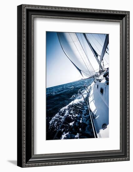 Sailboat in Action, Extreme Sport, Luxury Water Transport, Summer Vacation, Cruise in the Sea, Acti-Anna Omelchenko-Framed Photographic Print