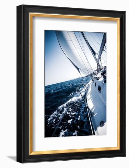 Sailboat in Action, Extreme Sport, Luxury Water Transport, Summer Vacation, Cruise in the Sea, Acti-Anna Omelchenko-Framed Photographic Print