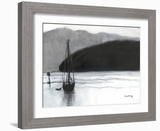 Sailboat in Anacortes Harbor, C.2021 (Charcoal, Ink and Gesso on Paper)-Janel Bragg-Framed Giclee Print