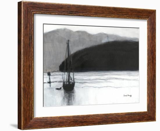 Sailboat in Anacortes Harbor, C.2021 (Charcoal, Ink and Gesso on Paper)-Janel Bragg-Framed Giclee Print