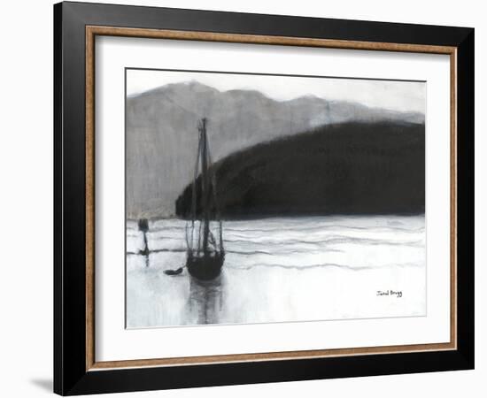 Sailboat in Anacortes Harbor, C.2021 (Charcoal, Ink and Gesso on Paper)-Janel Bragg-Framed Giclee Print