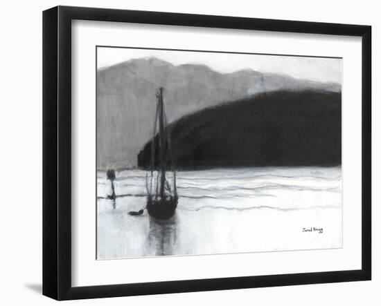 Sailboat in Anacortes Harbor, C.2021 (Charcoal, Ink and Gesso on Paper)-Janel Bragg-Framed Giclee Print