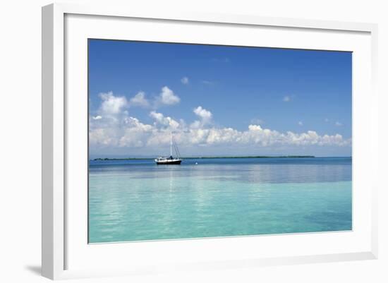 Sailboat in Clear Caribbean Sea, Southwater Cay, Stann Creek, Belize-Cindy Miller Hopkins-Framed Photographic Print