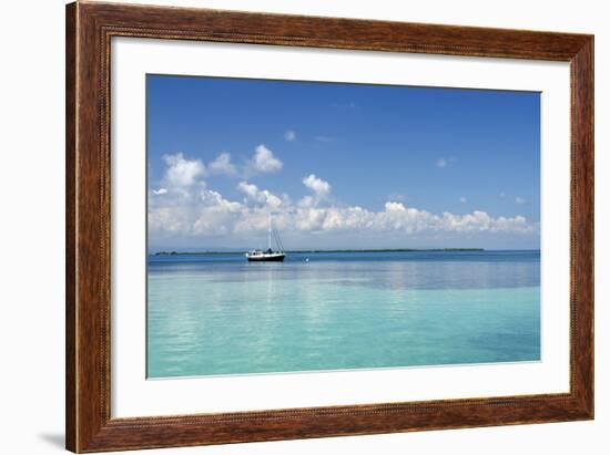 Sailboat in Clear Caribbean Sea, Southwater Cay, Stann Creek, Belize-Cindy Miller Hopkins-Framed Photographic Print