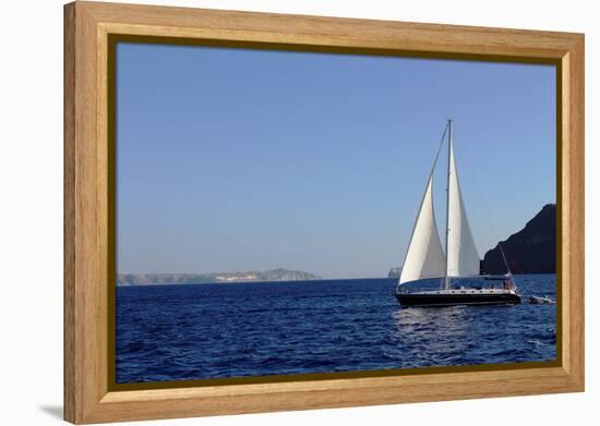 Sailboat on Aegean Sea Santorini Greece-null-Framed Stretched Canvas