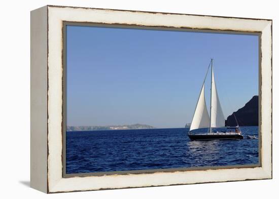 Sailboat on Aegean Sea Santorini Greece-null-Framed Stretched Canvas