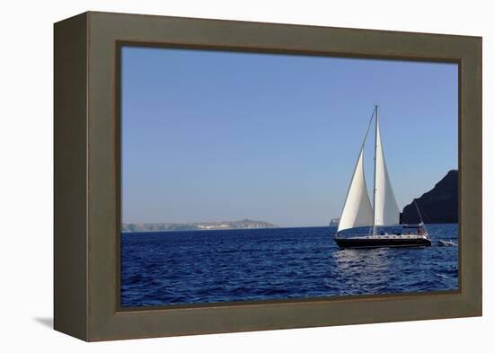 Sailboat on Aegean Sea Santorini Greece-null-Framed Stretched Canvas