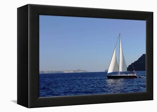 Sailboat on Aegean Sea Santorini Greece-null-Framed Stretched Canvas