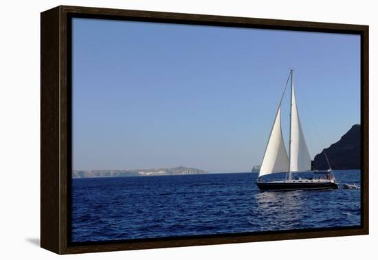 Sailboat on Aegean Sea Santorini Greece-null-Framed Stretched Canvas