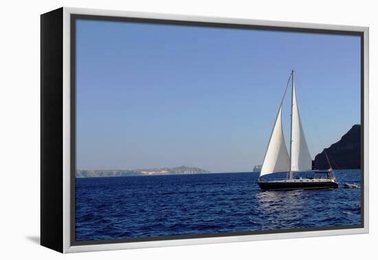 Sailboat on Aegean Sea Santorini Greece-null-Framed Stretched Canvas