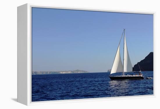 Sailboat on Aegean Sea Santorini Greece-null-Framed Stretched Canvas