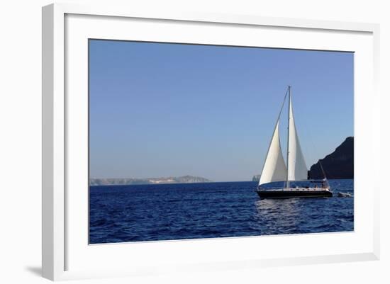 Sailboat on Aegean Sea Santorini Greece-null-Framed Photo