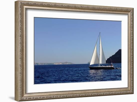 Sailboat on Aegean Sea Santorini Greece-null-Framed Photo