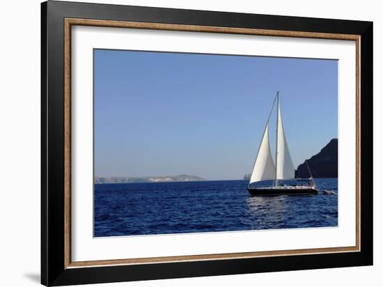Sailboat on Aegean Sea Santorini Greece-null-Framed Photo