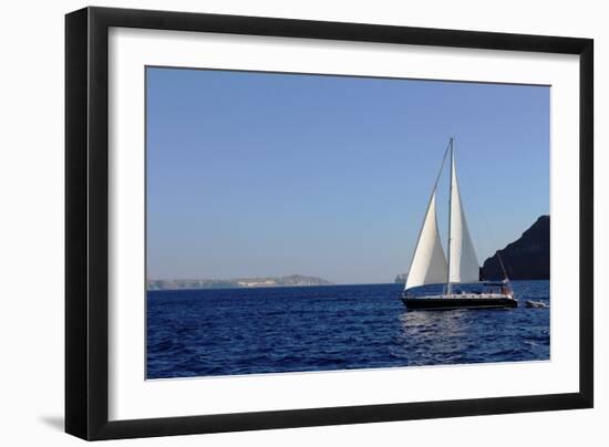 Sailboat on Aegean Sea Santorini Greece-null-Framed Photo