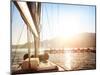 Sailboat on Sunset, Luxurious Water Transport, Bright Sun Light on the Sea, Evening Travel on Sail-Anna Omelchenko-Mounted Photographic Print