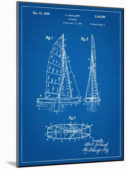 Sailboat Patent-null-Mounted Art Print