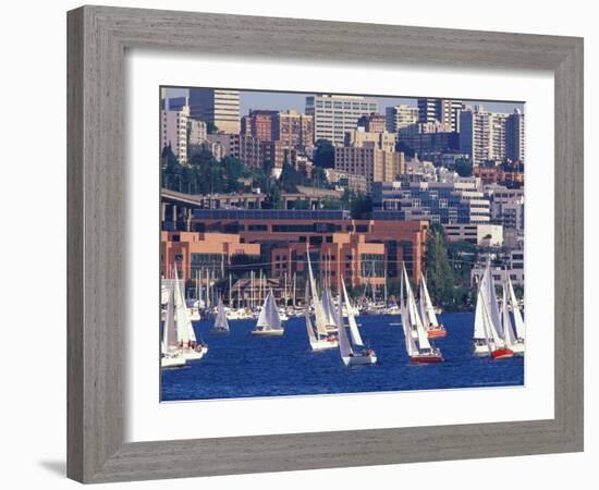 Sailboat Race on Lake Union, Seattle, Washington, USA-William Sutton-Framed Photographic Print