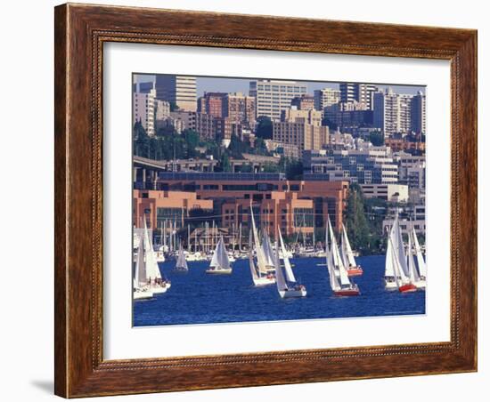 Sailboat Race on Lake Union, Seattle, Washington, USA-William Sutton-Framed Photographic Print