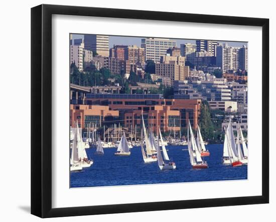 Sailboat Race on Lake Union, Seattle, Washington, USA-William Sutton-Framed Photographic Print