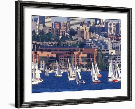Sailboat Race on Lake Union, Seattle, Washington, USA-William Sutton-Framed Photographic Print