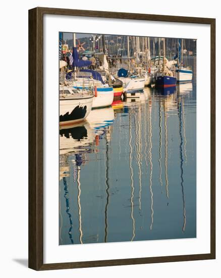 Sailboat Reflections, Southern Harbor, Lesvos, Mithymna, Northeastern Aegean Islands, Greece-Walter Bibikow-Framed Photographic Print