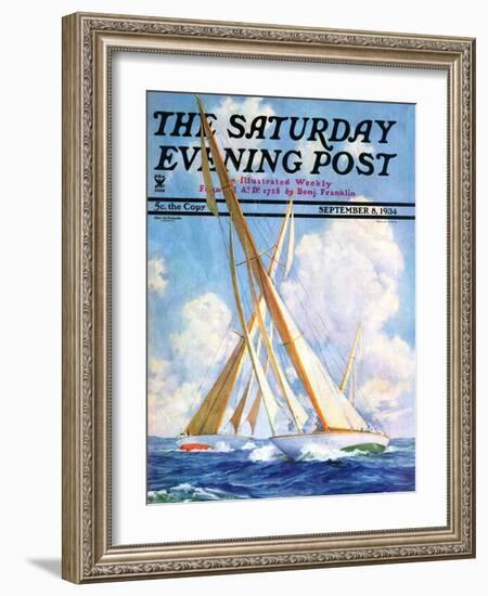 "Sailboat Regatta," Saturday Evening Post Cover, September 8, 1934-Anton Otto Fischer-Framed Giclee Print