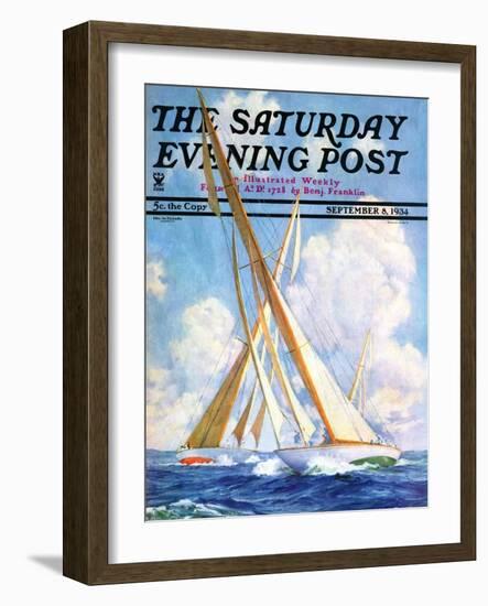 "Sailboat Regatta," Saturday Evening Post Cover, September 8, 1934-Anton Otto Fischer-Framed Giclee Print
