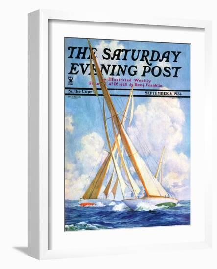 "Sailboat Regatta," Saturday Evening Post Cover, September 8, 1934-Anton Otto Fischer-Framed Giclee Print