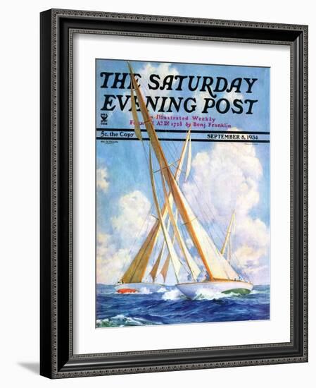 "Sailboat Regatta," Saturday Evening Post Cover, September 8, 1934-Anton Otto Fischer-Framed Giclee Print