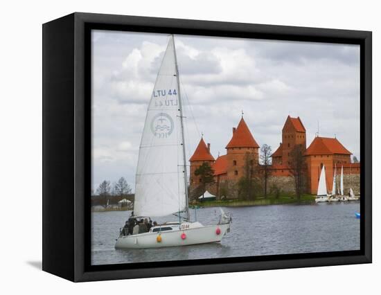 Sailboat with Island Castle by Lake Galve, Trakai, Lithuania-Keren Su-Framed Premier Image Canvas