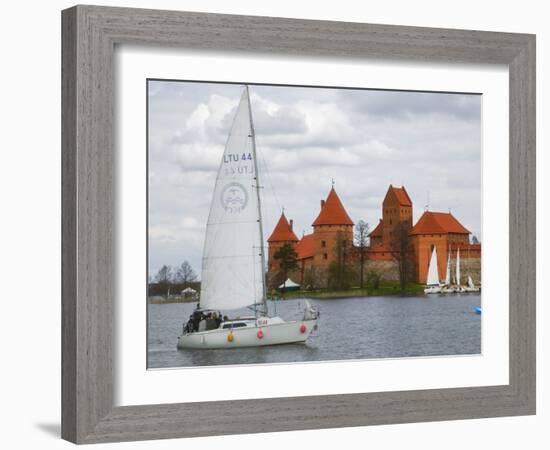 Sailboat with Island Castle by Lake Galve, Trakai, Lithuania-Keren Su-Framed Photographic Print