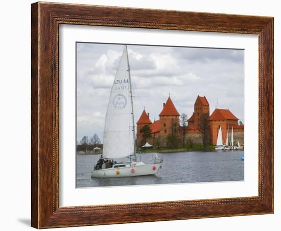 Sailboat with Island Castle by Lake Galve, Trakai, Lithuania-Keren Su-Framed Photographic Print