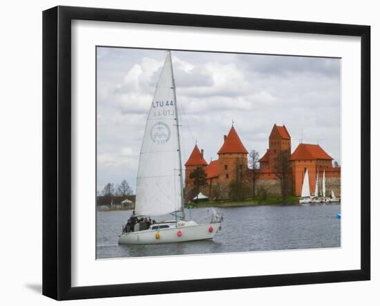 Sailboat with Island Castle by Lake Galve, Trakai, Lithuania-Keren Su-Framed Photographic Print