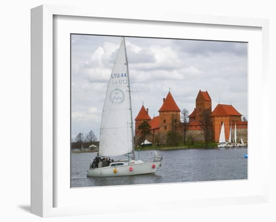 Sailboat with Island Castle by Lake Galve, Trakai, Lithuania-Keren Su-Framed Photographic Print