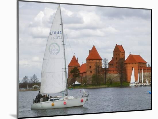 Sailboat with Island Castle by Lake Galve, Trakai, Lithuania-Keren Su-Mounted Photographic Print