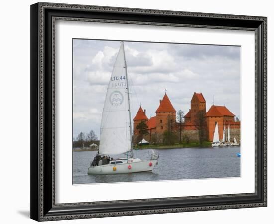 Sailboat with Island Castle by Lake Galve, Trakai, Lithuania-Keren Su-Framed Photographic Print