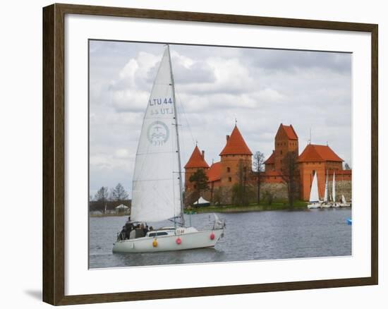 Sailboat with Island Castle by Lake Galve, Trakai, Lithuania-Keren Su-Framed Photographic Print