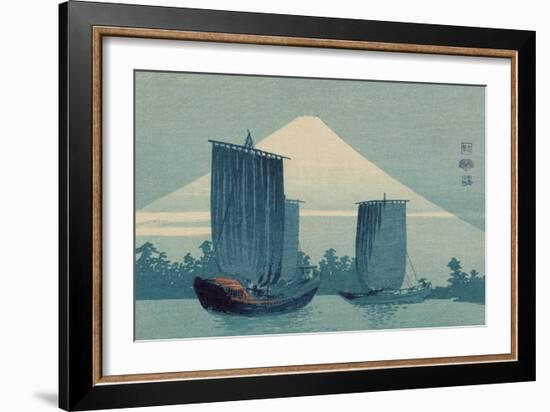 Sailboats and Mount Fuji.-Uehara Konen-Framed Art Print