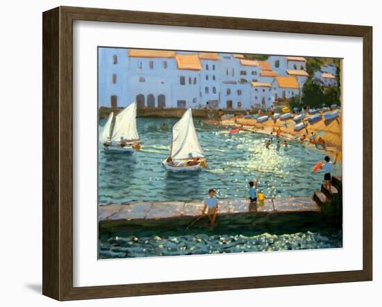 Sailboats, Cadaques, Costa Brava-Andrew Macara-Framed Giclee Print