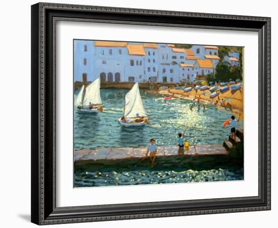 Sailboats, Cadaques, Costa Brava-Andrew Macara-Framed Giclee Print