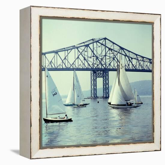 Sailboats in Front of the Central Part of the Tappan Zee Bridge over the Hudson River-Andreas Feininger-Framed Premier Image Canvas
