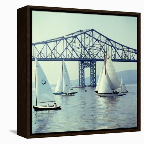 Sailboats in Front of the Central Part of the Tappan Zee Bridge over the Hudson River-Andreas Feininger-Framed Premier Image Canvas