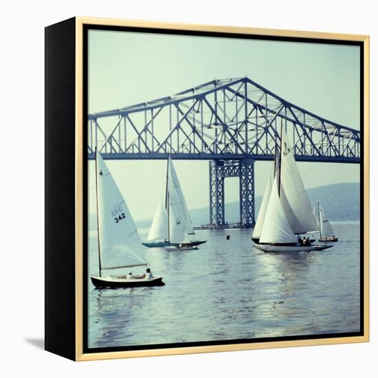 Sailboats in Front of the Central Part of the Tappan Zee Bridge over the Hudson River-Andreas Feininger-Framed Premier Image Canvas